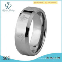 8mm láser grabado al agua fuerte símbolo masónico sólido carburo de tungsteno banda de boda anillo de compromiso